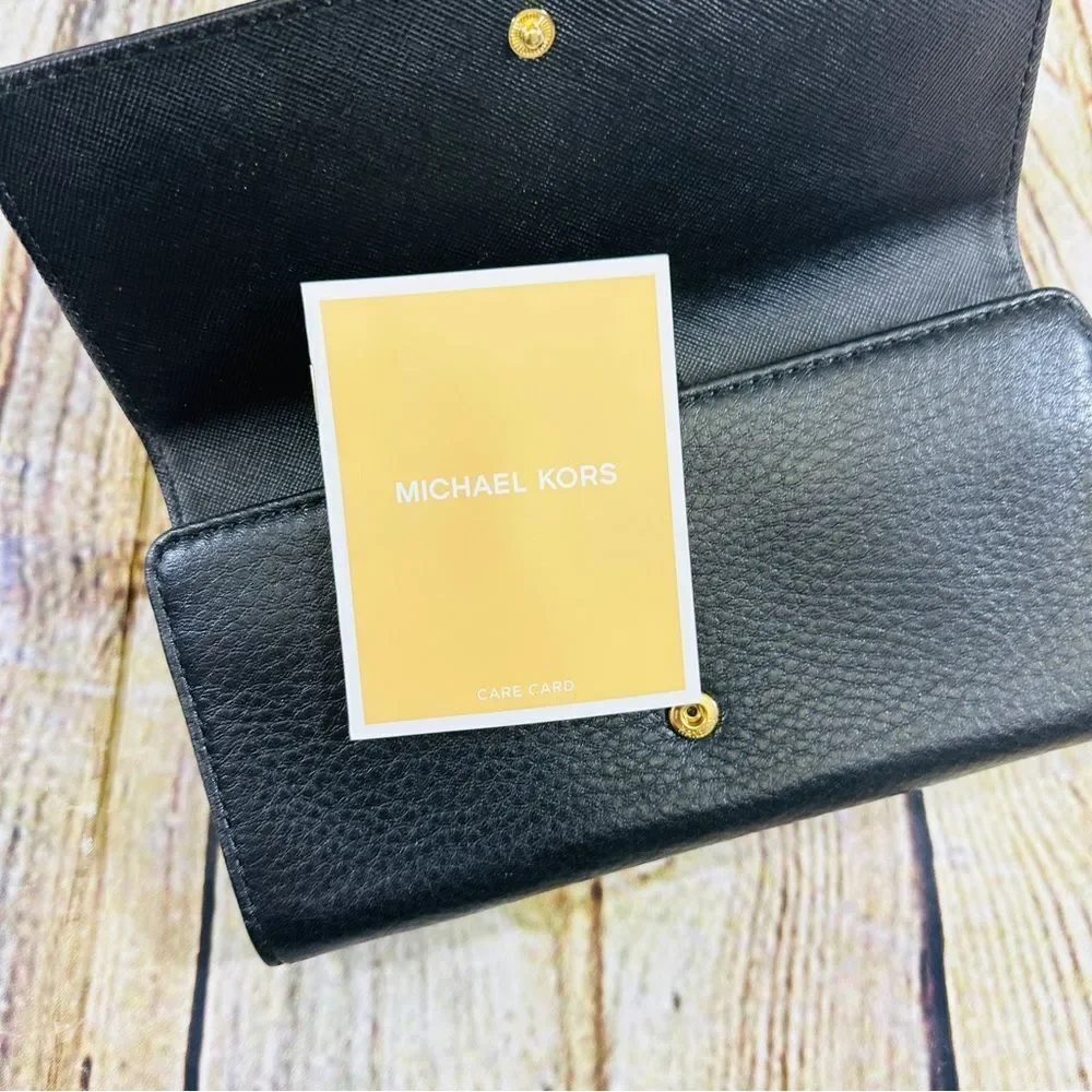 New‎ Michael Kors Fulton Flap Continental Wallet Black Leather